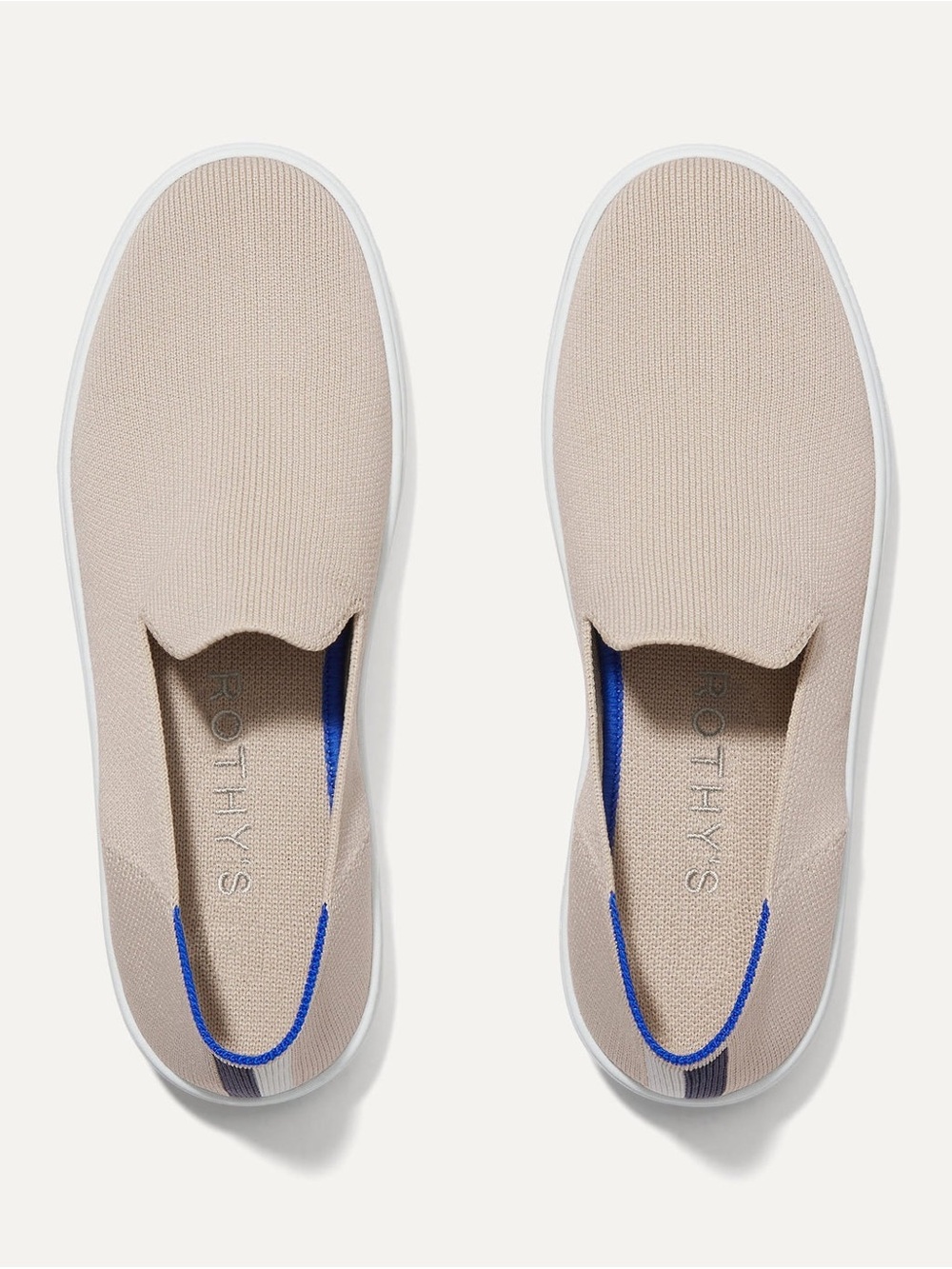Rothy's Men's Slip-On Loafers in Light Beige with Blue Accent
